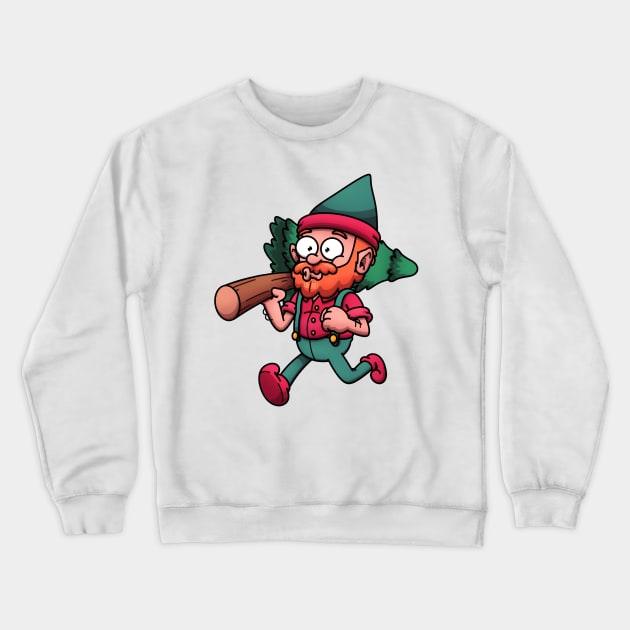 Christmas Elf Woodsman Carrying Christmas Tree Crewneck Sweatshirt by TheMaskedTooner